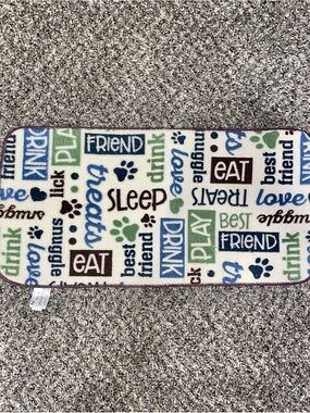 Blue & Green Pets Food Mat with Word & Paw Print